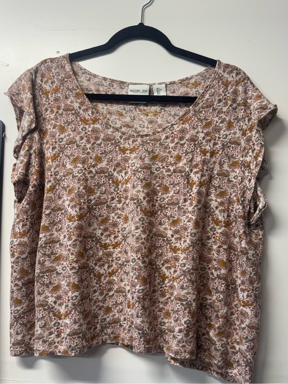 Rachel Zoe Pink Floral Short Sleeve oversized boxy 100% linen Top